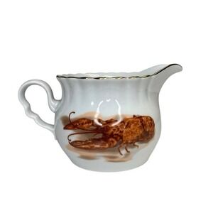 Vtg Wawel Lobster Sauce Pitcher Creamer Gold Trim Poland JKW Bavarian‎ Porcelain
